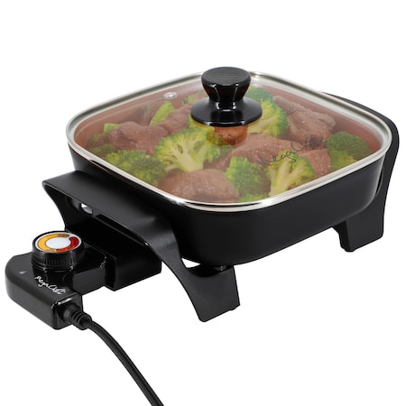 Megachef 8 Inch Electric Skillet with Lid in Black with Copper Coating MCS-2020