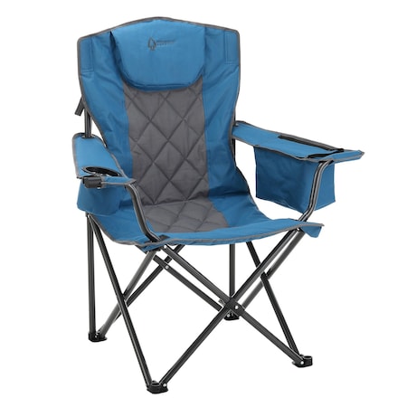 Arrowhead Outdoor Portable Folding Camping Quad Chair with 6-Can Armrest Cooler, Ocean Blue KKS0273U