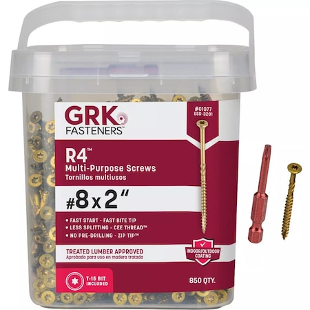 Grk Fasteners GRK R4 No, 8 x 2'' Star Drive Multi-Purpose Wood Screw, 850 Ct. 1077