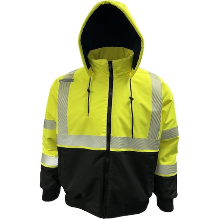 Reflective Apparel ANSI Type R Class 3 Water-Resistant Bomber Jacket with Breakaway Snap Off Hood 430PS-LB-5T