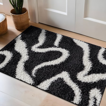 World Rug Gallery Distressed Stripe Pattern Shag Area Rug 2 ft x 3 ft Anthracite WR122ANTHRACITE2X3