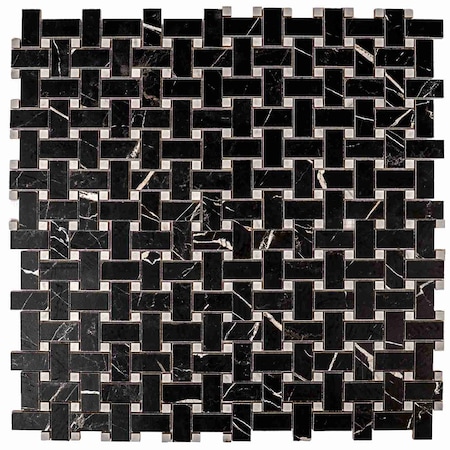 Apollo Tile Regalia 12x12 in. Nero Black, White Matte Gres Porcelain Basketweave Mosaic Tile, 6PK VEL88NERBSKMOSA