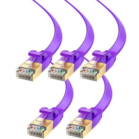 Maximm 1ft Cat7 Flat Shielded Ethernet Cable 10Gbps RJ45, 5PK, Purple, 5PK CAT7F-1PU5PK
