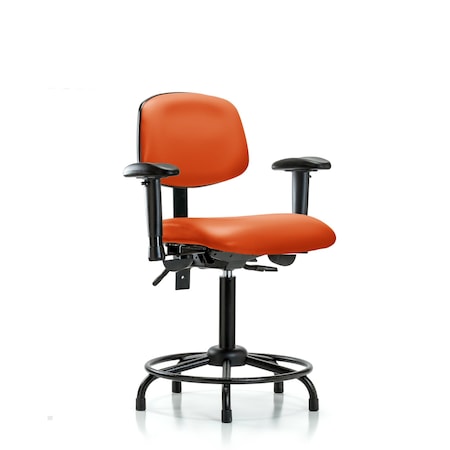 Blue Ridge Ergonomics Medium Bench Chair Vinyl Chair, RT Tilt AA, Gld, Orange, Adjustable Arms, 22" to 29" Height, Vinyl BR-VMBCH-RT-T1-A1-RG-8613