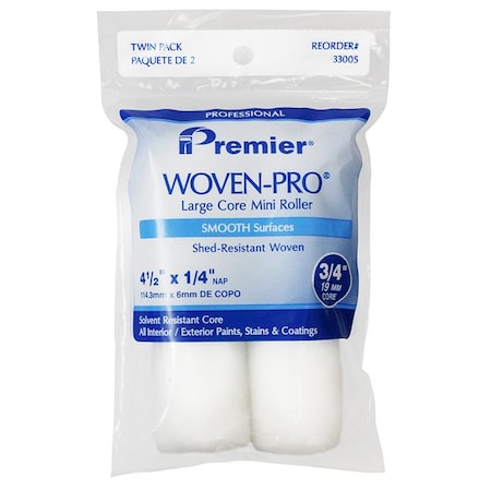 Woven-Pro 4-1/2in x 1/4in Nap Premier Large Core Mini Roller Cover, 2PK 33005