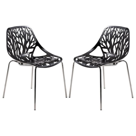 Leisuremod Modern Asbury Dining Chair with Chromed Legs, Black, 2PK AC16BL2