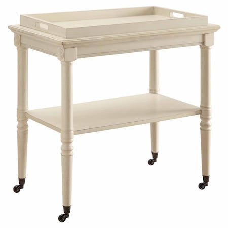 Homeroots 30in Antiqued White Wood Rolling Bar Cart 286343