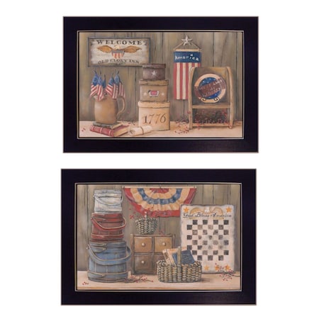 Set Of Two God Bless or Sweet Land 3 Black Framed Print Wall Art, 2PK