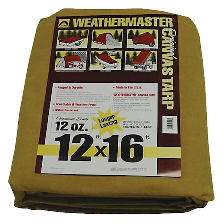 Dize Weathermaster Tarpaulin, 16 ft L, 12 ft W, Canvas, Tan CB1216D