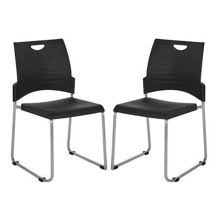 Office Star Products STC Series Sled Base Leg Stack Chair, Black / Silver STC8302C2-3