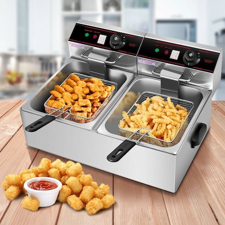 Total Tactic 3400W Dual Tank Electric Countertop Deep Fryer EP19233