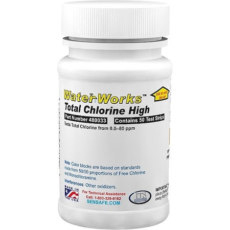 Industrial Test Systems Test Strips, Total Chlorine, 0-80ppm, PK50 480033
