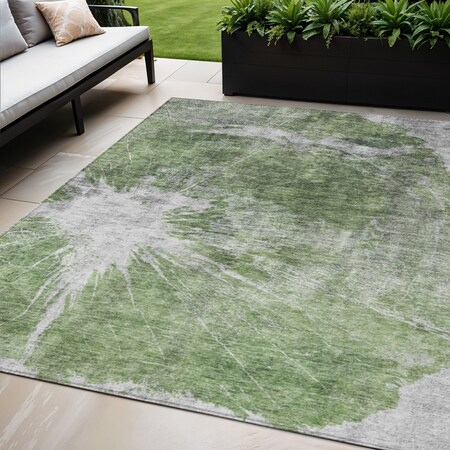 Homeroots 5' X 8' Green And Gray Abstract Washable Indoor Outdoor Area Rug 582939