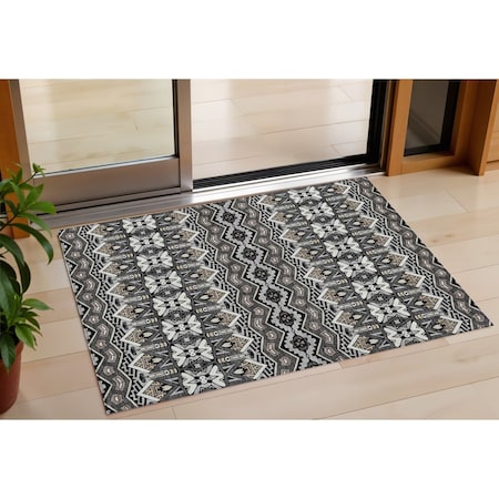 Homeroots 3' X 5' Charcoal Brown And Ivory Moroccan Washable Indoor Outdoor Area Rug 594310