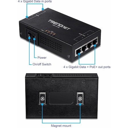 Trendnet 65W 4-PORT GIGABIT POE+ INJECTOR TPE-147GI