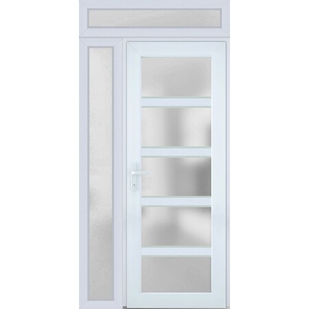 Vdomdoors Front Exterior Prehung FiberGlass Door Frosted Glass / Manux 8002 White Silk / Sidelight and Transo MANUX8002EXD-WS-W36+14 x H80+14-RH