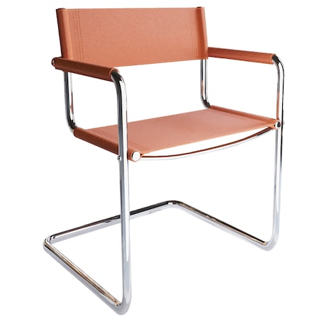 Homeroots 23" Silver And Terra Cotta Leather and Stainless Steel Arm Chair 667634