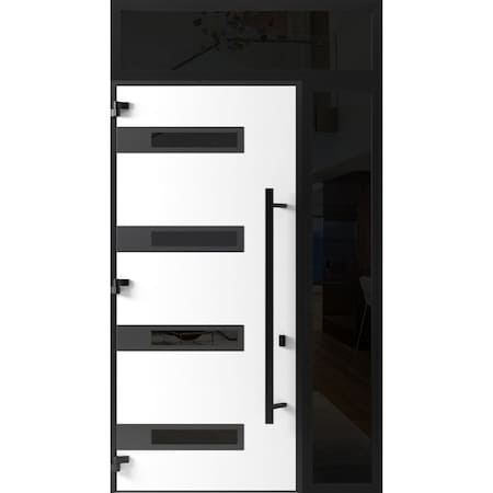 Vdomdoors Front Exterior Prehung Steel Door Ronex0131 Grey 96 Sidelight and Transom Window Sidelite Entry RONEX0131EXD-GRE-W36+14xH96+16-RH-I