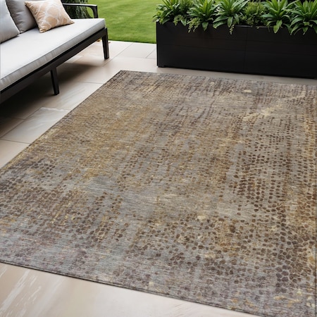 Homeroots 5' X 8' Brown And Ivory Abstract Washable Indoor Outdoor Area Rug 631084
