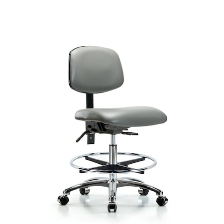 Blue Ridge Ergonomics Vinyl Chair Chrome, Med Bench, Tilt, Foot Ring, Casters, Sterling BR-VMBCH-CR-T1-A0-CF-CC-8840