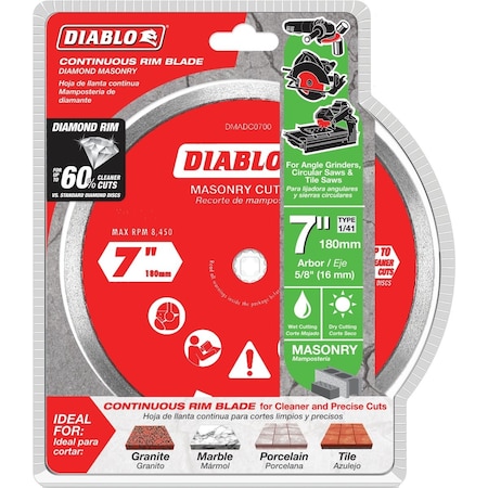 Diablo 7'' Diamond Continuous Rim Dry/Wet Cut Diamond Blade DMADC0700