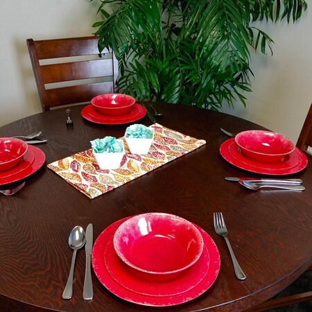 Studio California Mauna 12 Piece Melamine Dinnerware Set in Red Crackle Look Decal 114337.12