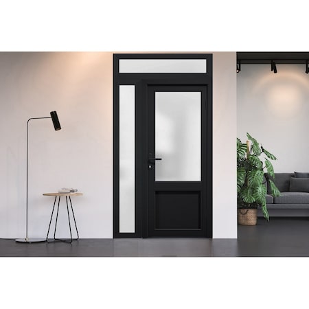Vdomdoors Front Exterior Prehung FiberGlass Door Frosted Glass / Manux 8422 Matte Black / Sidelight and Trans MANUX8422EXD-BLK-W36+14 x H80+14-LH