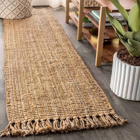 Jonathan Y Pata Hand Woven Chunky Jute with Fringe Natural 2 ft. x 12 ft. Runner Rug NRF103A-212