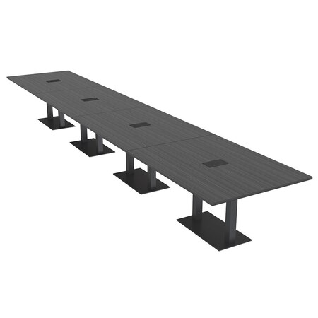 Skutchi Designs Rectangle Conference Table With Power Unit, 48 in W, 240 in L, Grey HAR-REC-48X240-DOU.BK-WA7949-EBLK