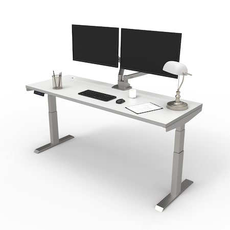 We'Re It Electric Sit Stand Desk, 46.25 H, 24 W X Laminate wood, metal, Brushed Silver, White VL23BS7224-459