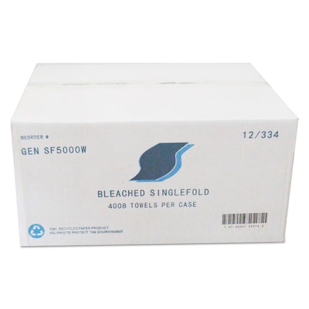 Gen Singlefold Paper Towels, 1 Ply, 334 Sheets, 264 ft, White GENSF5000W