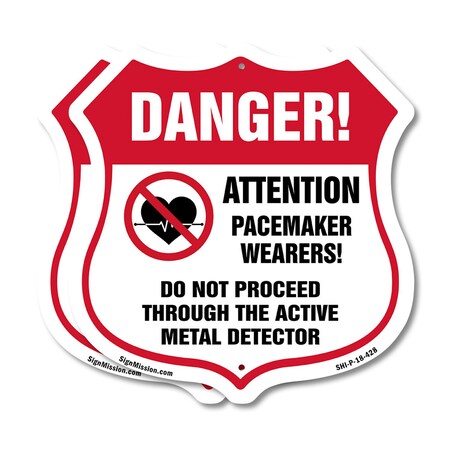 Signmission Pacemaker Wearers Shield Sign Danger! At, 18 inch X 18 inch, Plastic Sign, 2PK SHI-P-2PACK-18-428