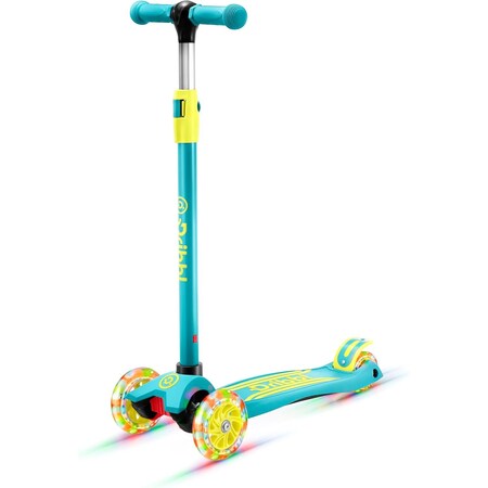 Dribbl 3-Wheel Kids Scooter, Lean-to-Steer, Adjustable Handle, Wide Deck, Aqua/Yellow, Ages 2+ DBKS05