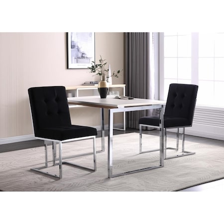Homeroots Set of Two Tufted Black and Silver Upholstered Velvet Dining Side Chairs 543551
