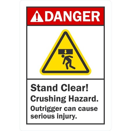 Lyle Danger Stand Clear! Crushing Hazard, Outrigger, 3.5x5, Non-Reflective, White G-14634-ND_3.5x5