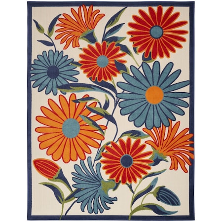 Homeroots 10' X 14' Ivory Blue And Orange Floral Indoor Outdoor Area Rug 545032