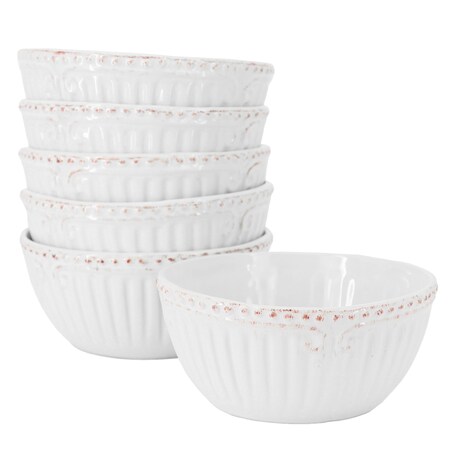 Modern Southern Home Capri 6 Piece 6 Inch Stoneware Embossed Cereal Bowl Set in White 78021.01
