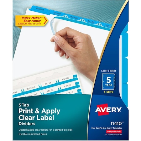 Avery Dennison Avery, PRINT AND APPLY INDEX MAKER CLEAR LABEL DIVIDERS, 5 COLOR TABS, LETTER, 5 SETS 11410