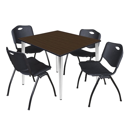 Regency Square Kahlo Breakroom Table W/ 4 M Stack Chairs, 48 in W, 48 in L, Neo Walnut TPL4848NWCM47BK