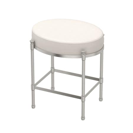 Gatco Oval White Leather Vanity Stool Satin Nickel 1359