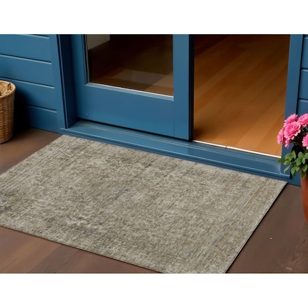 Homeroots 3' X 5' Pewter And Beige Abstract Washable Indoor Outdoor Area Rug 616016