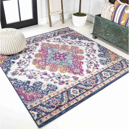 Jonathan Y Bohemian FLAIR Boho Vintage Medallion Blue/Multi 7 ft Square Area Rug BMF106A-7SQ