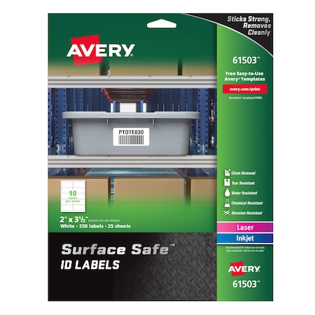 Avery Multiple Purpose Labels, 3 1/2 in Label W, 2 in Label H, 25 Labels per Sheet White 7278261503