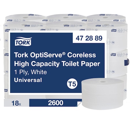 Tork Toilet Paper Roll, 5 3/5" Dia., White, PK18 472889