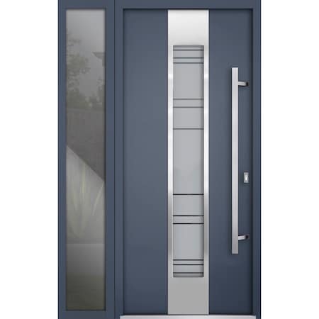 Vdomdoors Steel Door Deux 0757 Gray Graphite Sidelight Exterior Window Stainless Inserts Single Modern Painte DEUX0757EXD-GRE-W36+12 x H80-Left-hand Inswing