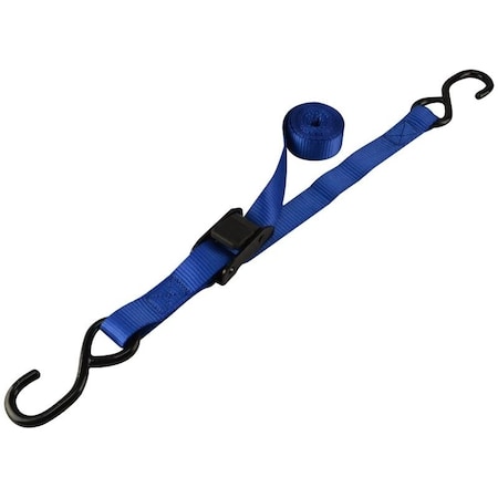 Prosource Tie-Down, 1 in W, 6 ft L, Polyester Webbing, Metal Buckle, Blue, 400 lb, S-Hook End Fitting FH64051