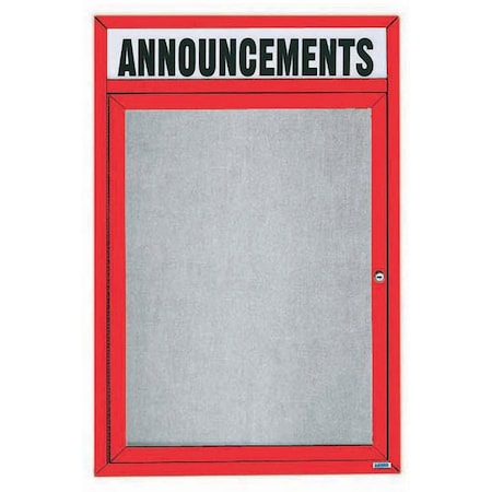 Aarco Outdoor Enclosed Bulletin Board w/ Al Frame Header, Powder Coated Red, Neutral 48''Hx36''W ODCC4836RHR