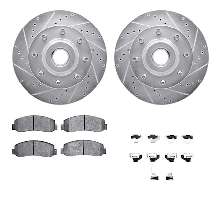 Dynamic Friction Co DFC Brake Rotor - Drilled & Slotted - Silver- Heavy Duty Brake Pad includes Hardware 7412-54088