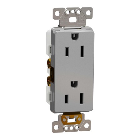 Square D Straight Blade Receptacle, 5-15R, 15 A, 125V AC, 2 Pole, Flush Mount, Self-Grounded SQR44111GY