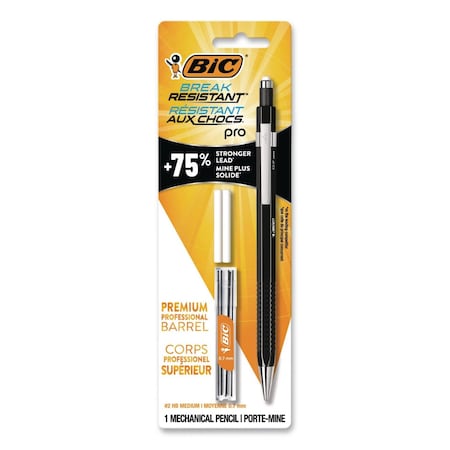 Bic Break Resistant Pro Mechanical Pencils, 0.7 mm, HB (#2), Black Lead, Black Barrel MVR7P1-BLK